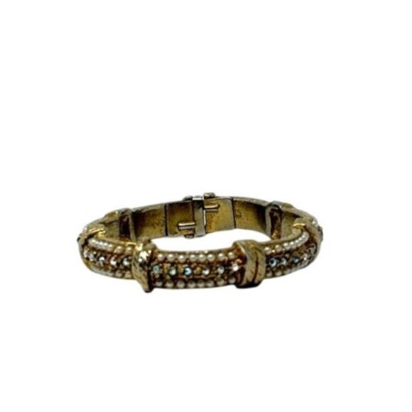 Unbranded Jewelry - Gold Tone Bangle Hinge Cuff Bracelet Multi Rhinestone Jewelry Vintage